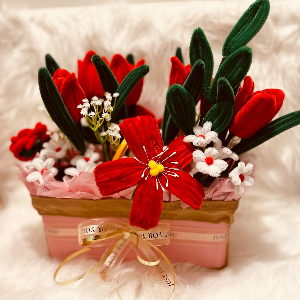 Forever Bloom Flower Box Arrangement made of fuzzy wires